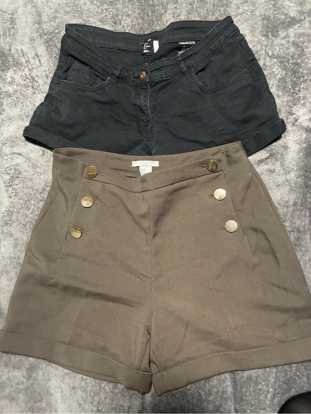 H&M Black and Brown High-Rise Button-Accent Women's Shorts